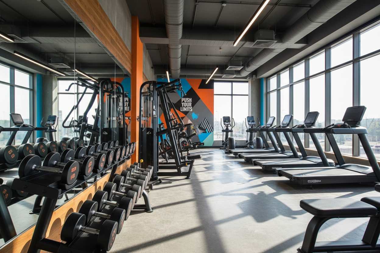 generate me a high good quality photo of the gym and make sure it resllly eye catching and profesional photo]